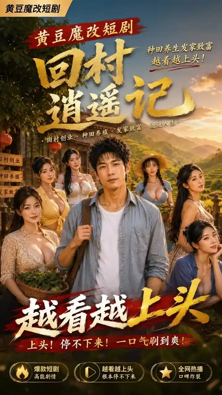 回村逍遥记短剧海报,返乡创业与乡村生活题材